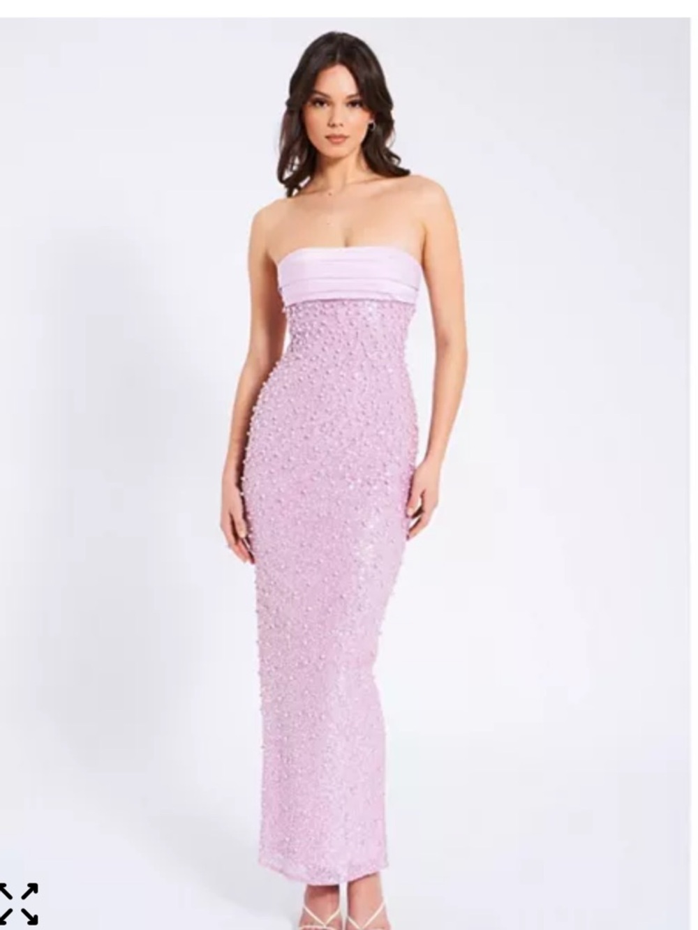 Lainey Strapless Sequin & Pearl Maxi Dress in Purple